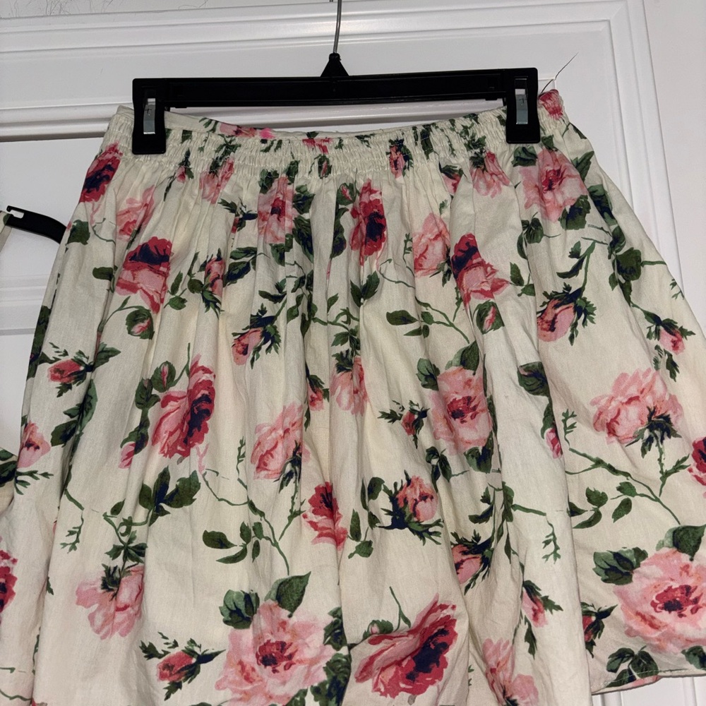 Aqua Cream Floral Crop Top & Skirt Set with Pink Roses - Picture 6 of 9